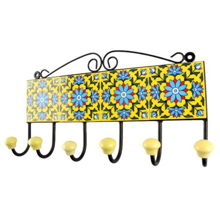 Turquoise Sunflower Ceramic Tile Hook